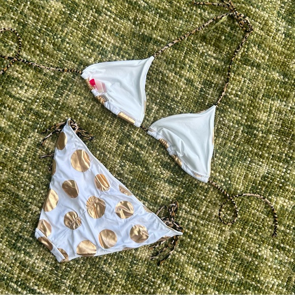 VS White and Gold Metallic Polka Dot String Bikini - Picture 2 of 15